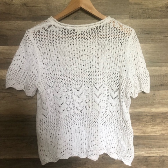Vintage Boho Crochet White Cotton Knit Top Large - Picture 6 of 8